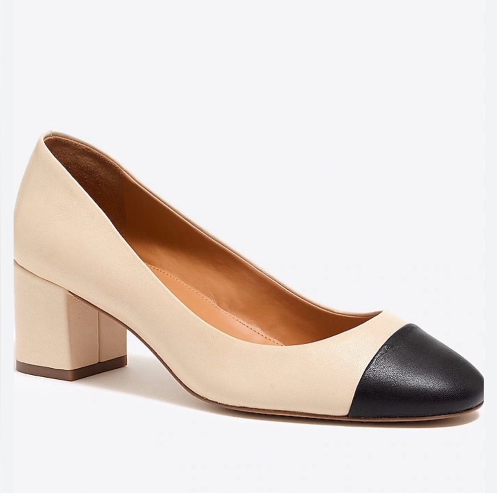 J. Crew Two Tone Cap Cream and Black Block Heel